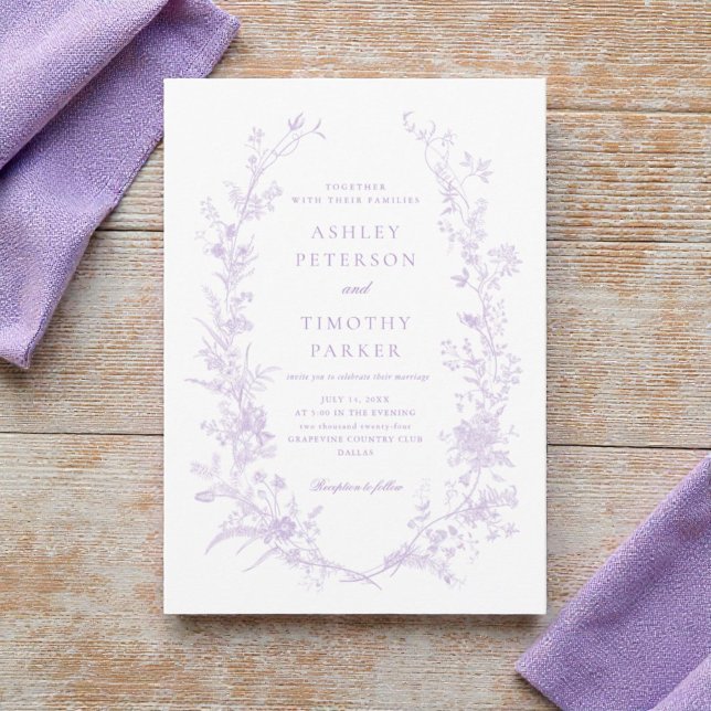 Invitation Élégant Toile Français Lavender Floral Mariage (Créateur téléchargé)