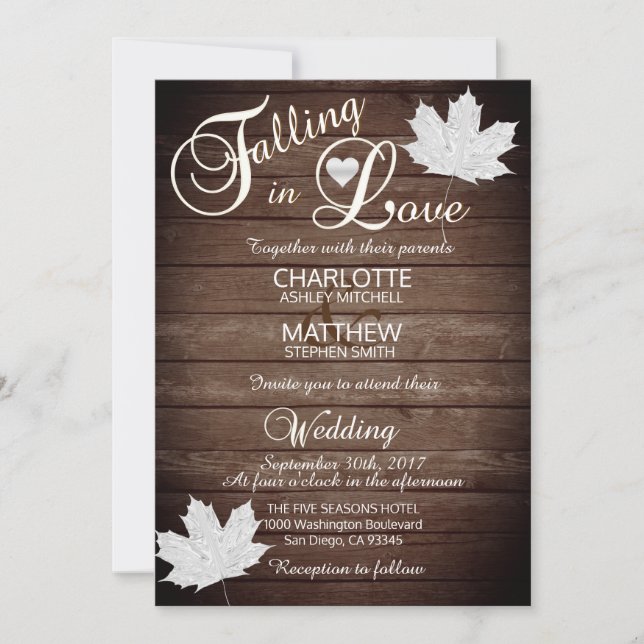 Invitation Élégant TOMBER dans AMOUREUX Mariage campagnard ru (Devant)