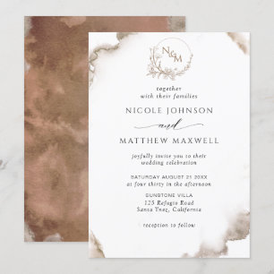 Invitation Elégant Tons Terre Aquarelle, Mariage Monogramme