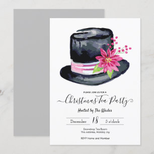 Invitation Élégant Top Hat et Poinsettia Christmas Tea Party