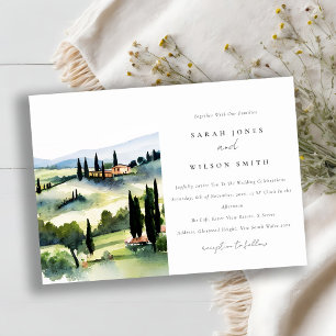 Invitation Elégant Toscane Italie Aquarelle Mariage paysage