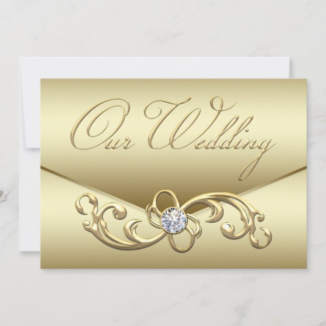 Invitation Élégant Tourbillon de Diamants en Or Mariage Or (Devant)