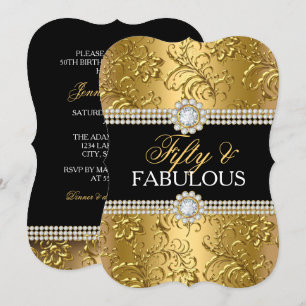 Invitation Élégant Tourbillon Floral Or Cinquante et Fantasti