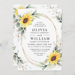 Invitation Elégant Tournesol Aquarelle Mariage