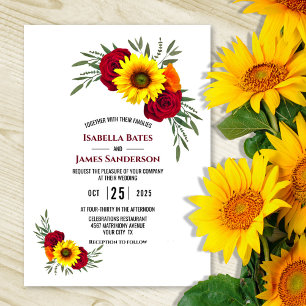 Invitation Elégant Tournesol Bourgogne Rose Mariage
