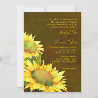 Invitation Élégant tournesol Chute Mariage Brown