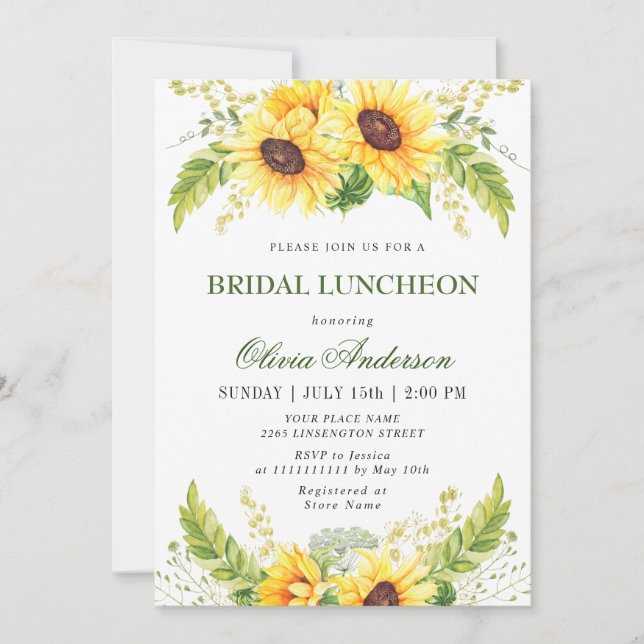 Invitation Élégant tournesol Eucalyptus BRIDAL LUNCHEON (Devant)