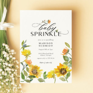 Invitation Elégant Tournesol Jaune Sunny Bee Baby Sprinking