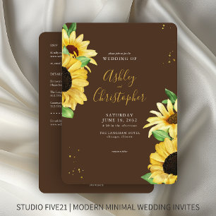 Invitation Élégant tournesol rustique Brown tout-en-un Mariag