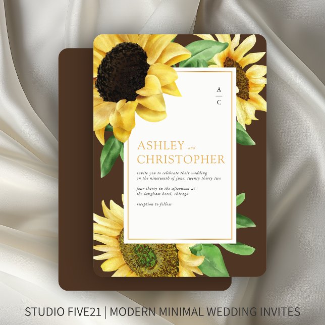 Invitation Elégant tournesol rustique Mariage Brown (Créateur téléchargé)