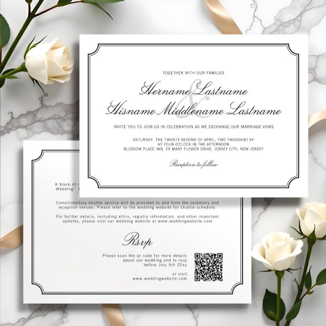 Invitation Élégant tout-en-un QR RSVP blanc Mariage simple (Créateur téléchargé)