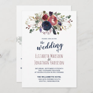 Invitation Élégant tout en un Rose de la marine de Bourgogne