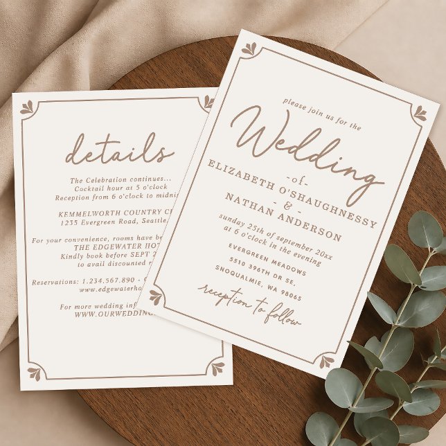 Invitation Élégant Tout-En-Un Simple Mariage Crème  (Créateur téléchargé)