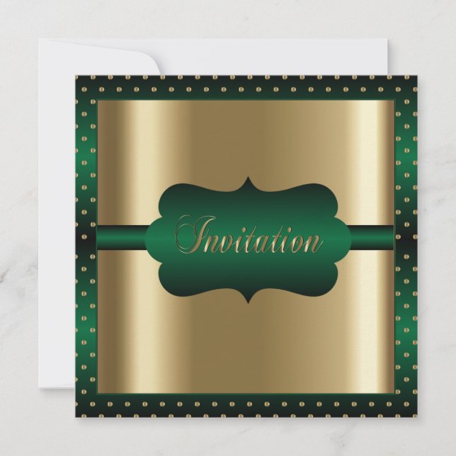 Invitation Élégant Toute Occasion | Vert et Or (Devant)