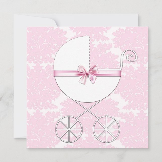 Invitation Elégant transport rose Damask Baby shower Invitati (Devant)
