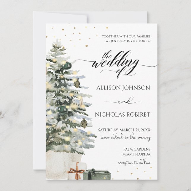 Invitation Elegant Tree lights winter christmas wedding  (Devant)