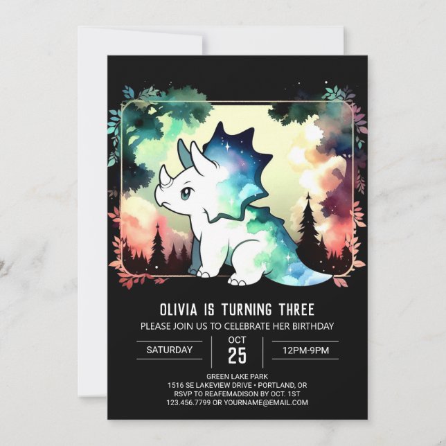 Invitation Elégant Tricératops Whimsical Anniversaire (Devant)
