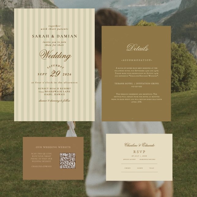 Invitation Élégant trié | Mariage classique beige (Créateur téléchargé)