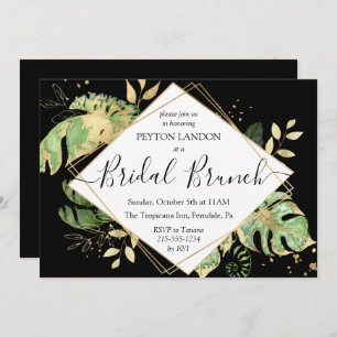 Invitation Elégant Tropical Black & Gold Bridal Brunch Douche