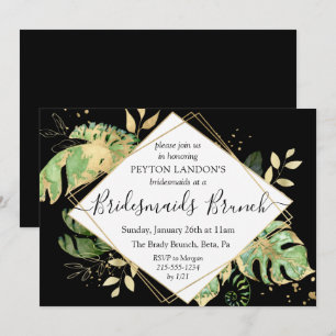 Invitation Elégant Tropical Black & Gold Bridesmaids Brunch
