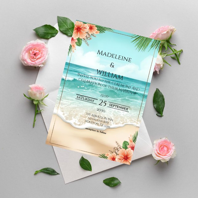 Invitation Elegant Tropical Coastal Hawaiian Beach Wedding (Créateur téléchargé)