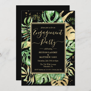 Invitation Élégant Tropical Gold & Black Engagement Party