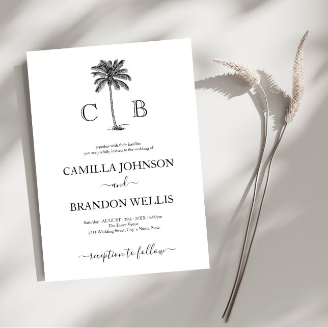 Invitation Elegant Tropical Palm Monograms Wedding (Créateur téléchargé)