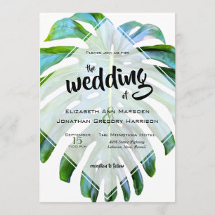 Invitation Elégant Tropical Plage Mariage Monstera Feuille