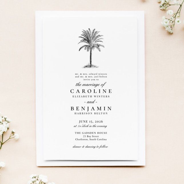 Invitation Élégant Tropical Vintage Palm Tree Mariage (Créateur téléchargé)