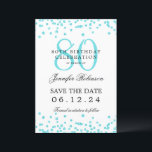 Invitation Elégant Turquoise 80th Birthday Save Date Détails<br><div class="desc">Elégant design "70th Birthday Party" avec faux confettis de parties scintillant & détails texte. Facile à utiliser et facile à personnaliser. Commandez aujourd'hui !</div>
