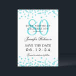 Invitation Elégant Turquoise 80th Birthday Save Date Détails<br><div class="desc">Elégant design "70th Birthday Party" avec faux confettis de parties scintillant & détails texte. Facile à utiliser et facile à personnaliser. Commandez aujourd'hui !</div>
