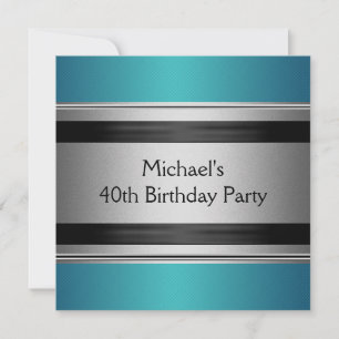 Invitation Elégant Turquoise Black & Silver Metal 40e anniver