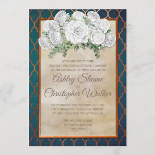 Invitation Elégant Turquoise Cuivre Blanc Mariage Floral Invi