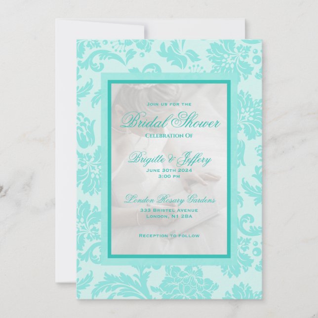 Invitation Elégant turquoise damask personnalisé mariage nupt (Devant)