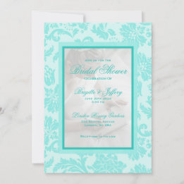 Invitation Elégant turquoise damask personnalisé mariage nupt