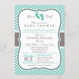 Invitation Elégant Turquoise et Taupe Baby shower pieds bébé