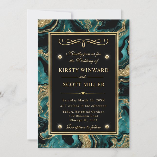 Invitation Élégant Turquoise Foil et Gold Parties scintillant (Devant)