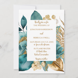Invitation Elégant Turquoise & Gold Floral mariage