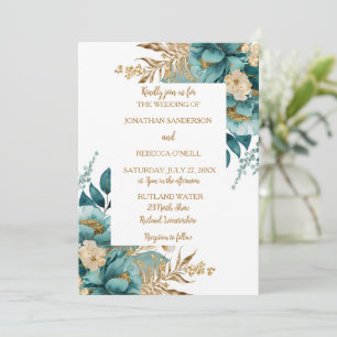 Invitation Elégant Turquoise & Gold Floral mariage