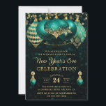 Invitation Elégant Turquoise & Gold Winter Baubles Nouvel An<br><div class="desc">Élégant turquoise et or Baubles de Noël ornements sur un arrière - plan de bokeh turquoise et or</div>