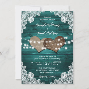 Invitation Élégant Turquoise grange dentelle dentelle Mariage