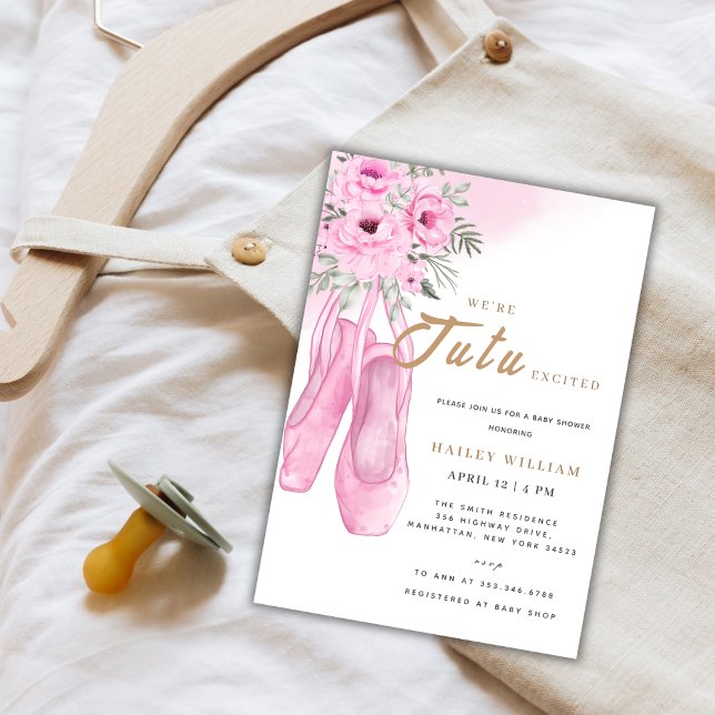 Invitation Elégant TuTu Ballerina Ballet Baby shower fille (Elegant TuTu Ballerina Ballet Girl Baby Shower Invitation)