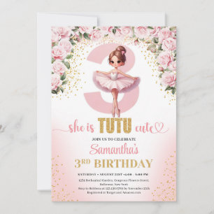 Invitation Elégant tutu rose floral robe or fille 3ème