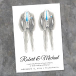Invitation Elégant Tuxedo Aquarelles Mariage gay<br><div class="desc">Elégant et chic hommes gay faire-part de mariage avec deux couleurs d'aquarelle en tuxedo gris avec des accents bleus turquoises et vos prénoms dans un script élégant. Au contraire,  ajoutez tous vos détails mariages dans la typographie moderne.</div>