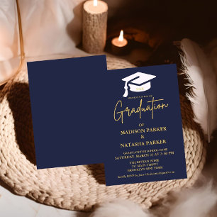 Invitation Elégant Twin Gold Calligraphy Graduation Party