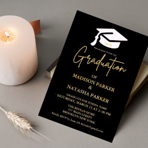 Invitation Elégant Twin Gold Calligraphy Graduation Party