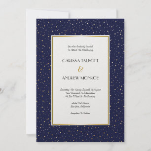Invitation Elégant Twinkle Stars Midnight Blue Sky Gold Weddi