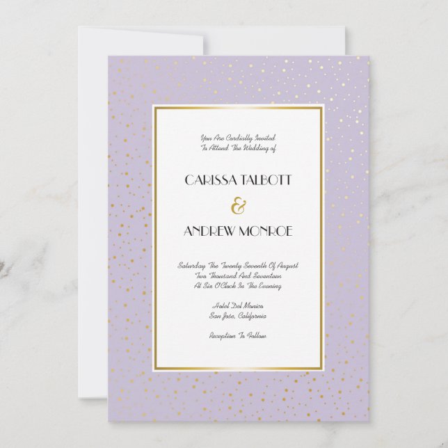 Invitation Elégant Twinkle Stars Pastel Lavender Gold Mariage (Devant)
