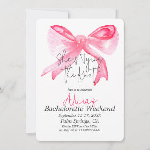 Invitation Élégant Tying Knot Pink Bow Bachelorette Party
