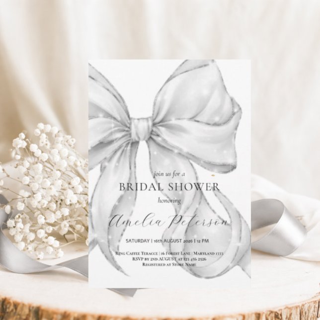 Invitation Elegant, tying the knot bridal shower white bow. (Créateur téléchargé)